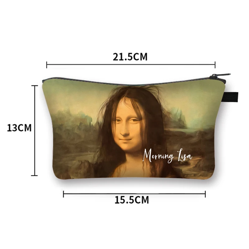 Divertente Mona Lisa Print Makeup Bag Morning Lisa Cosmetic Case Zipper Toiletry Wash Bags Women fashion Pouch Small Clutch Gift