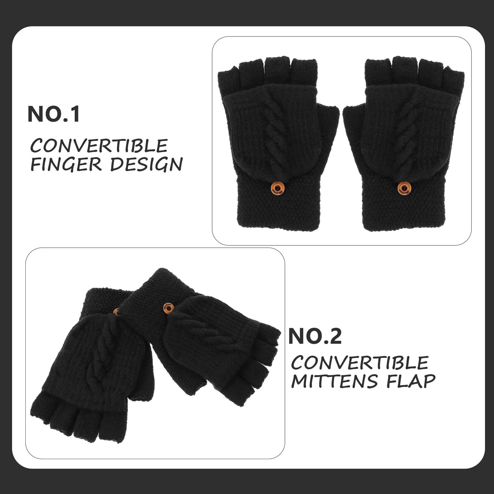 

1 Pair Warm Knitted Gloves For Women Fingerless Convertible Touchscreen Compatible Cold Weather Cycling Hand Mitts