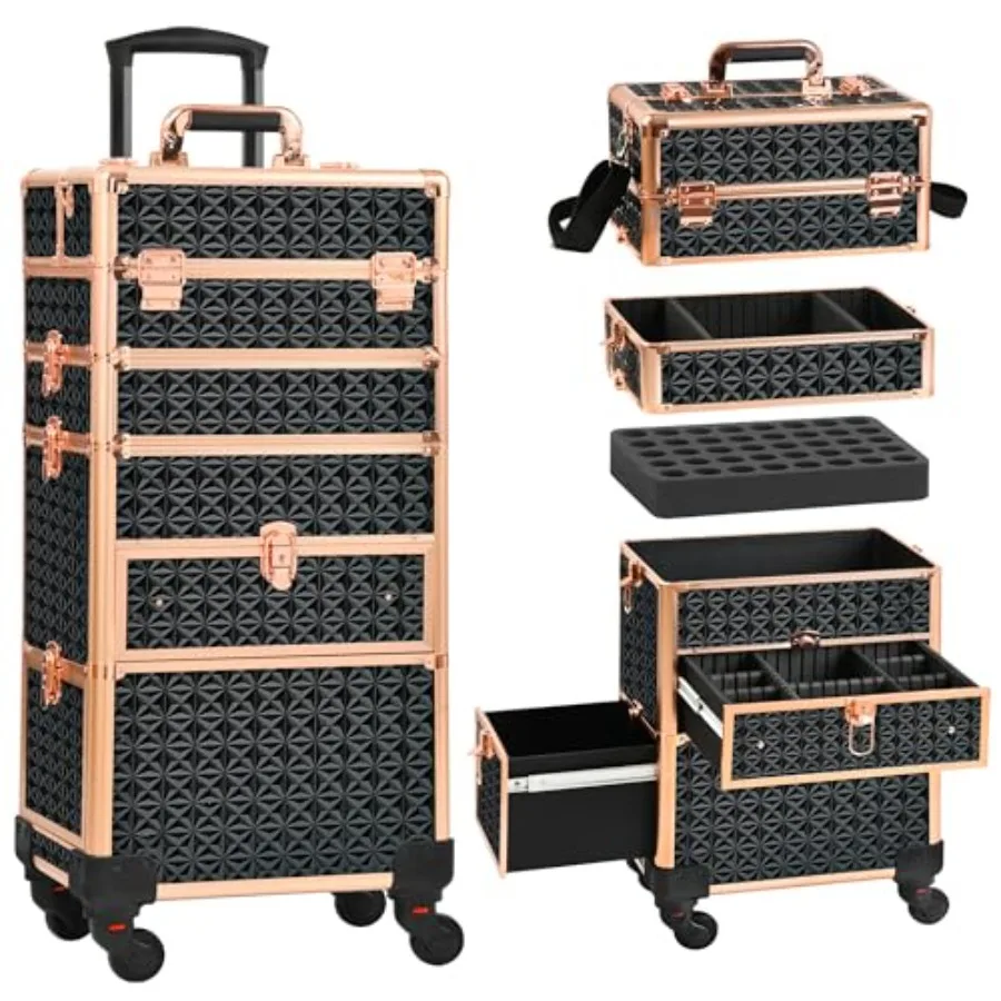 

Makeup Train Case with Drawer Rolling Makeup Case Cosmetology Case on Wheels Gift Large Makeup Case Organizers Professional for