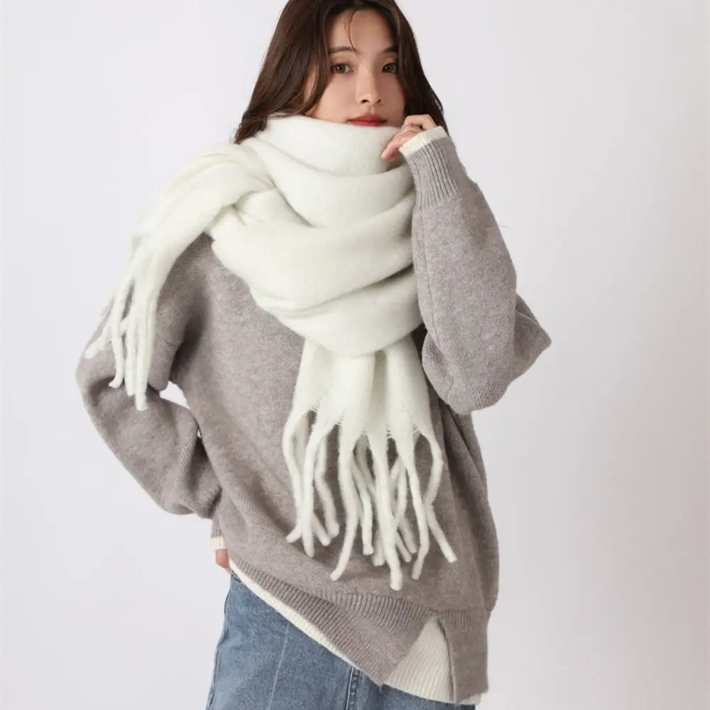 Simple Mohair Plaid Wool Scarf Thicken Winter Cashmere Scarves Korean Style Solid Color Long Shawl Student