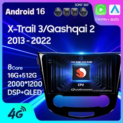 Android 16 Car Radio For Nissan X-Trail xtrail X - Trail 3 T32 2013 - 2022 Qashqai 2 J11 Carplay Auto Multimedia GPS 2 DIN Video