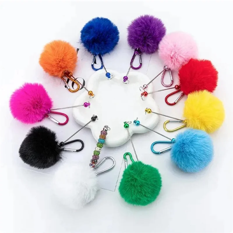

B90B-красочный брелок с помпоном из бисера, женский флокированный брелок с пряжкой для скалолазания, уличный маленький инструмент, плюшевая сумка, украшение, кулон, аксессуары