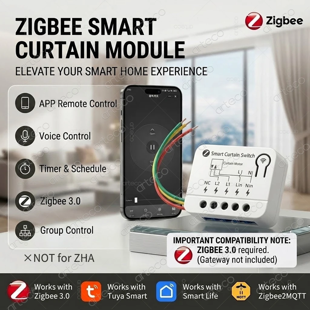 Tuya ZigBee 3.0 Curtain Switch Module Motorized Roller Shutter Blinds Relay Timing Control Smart Life App Alexa Google Home Z2M