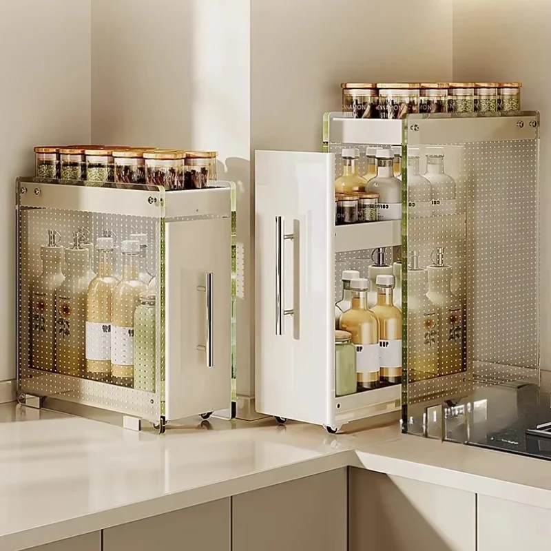 

Кухонный органайзер из углеродистой стали, угловая полка для специй, прозрачный выдвижной мини-шкаф, термостойкая тонкая полка для хранения