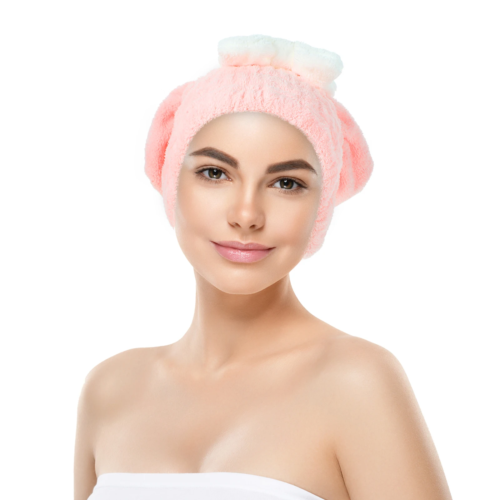 

Dry Hair Cap Pink White Coral Fleece Shower Bath Towel Hat Absorbent Quick Drying Vacuum Turbans Reusable Thickened Design For