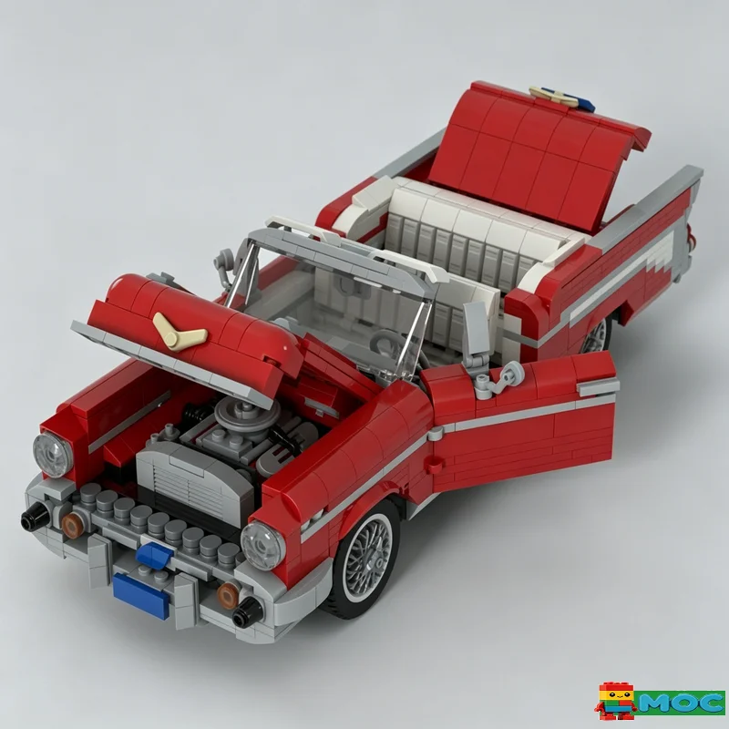 1111PCS 1957 Chevy Convertible Classic Car Model Building Blocks 1:18 Scale Retro Vehicle Assembly Toy DIY Gift For Collectors