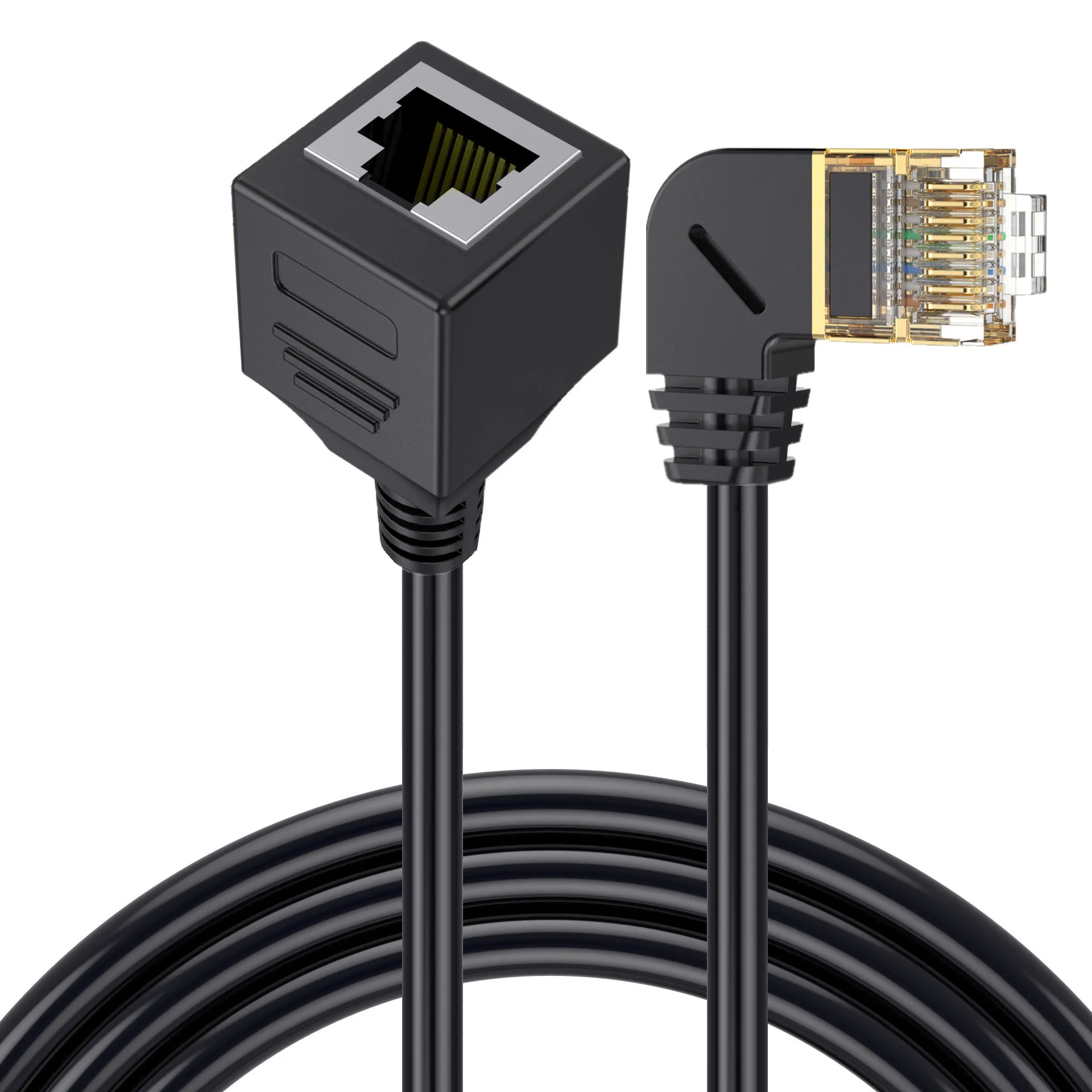90 Degree CAT8 8Pin RJ45 Ethernet Network Extension Cable 40Gbps 2000MHz High-Speed Male to Female Cord for Laptop PC Router Com