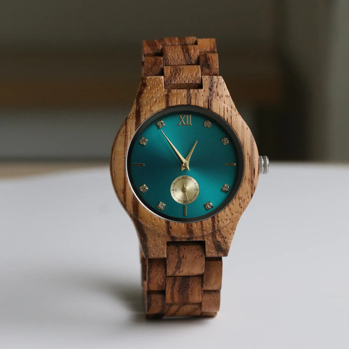 Gold Watch Luxury Casual Fashion Wood Wrist Watches For Women Simulated Diamond Dial Anniversary Personalized Gifts for Ladies