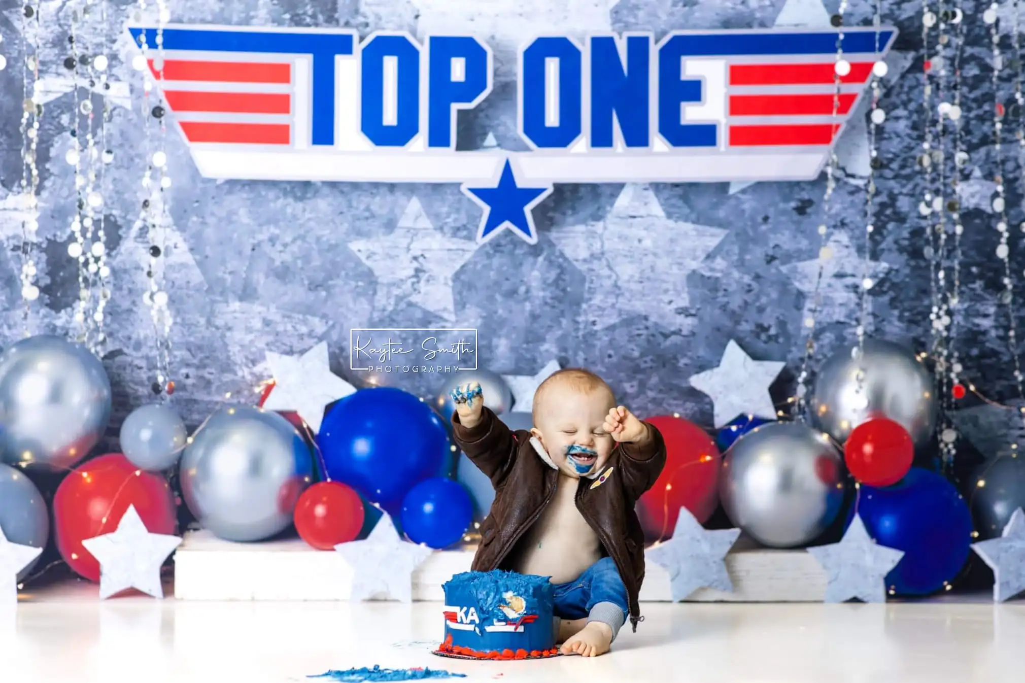 Top One Backgrounds Cake Smash Adult Family Photography Props Child Baby Decors Red Blue Balloon Stars Photo Studio Backdrops