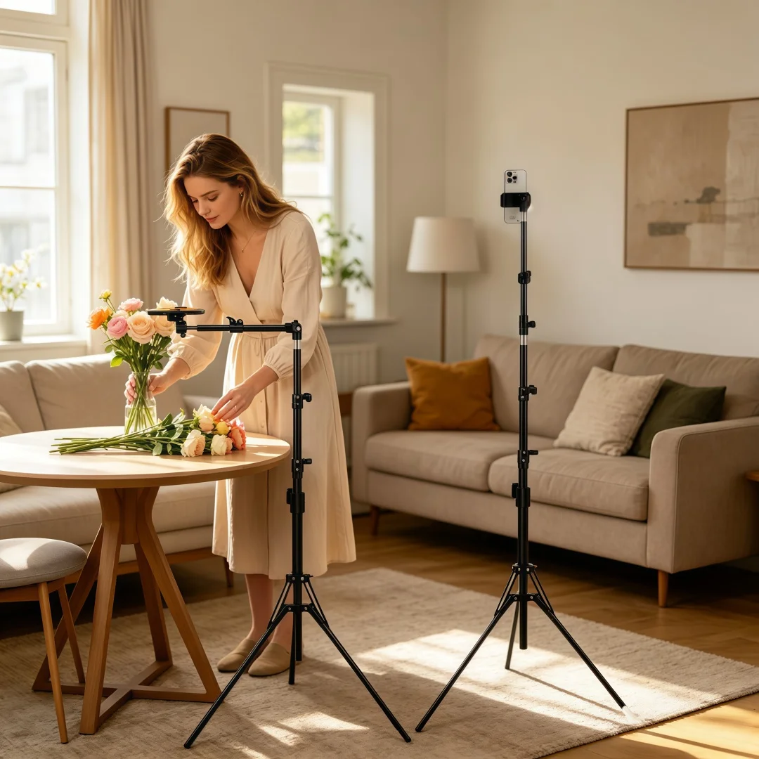 80.7-Inch Mobile Phone Stand Tripod - Adjustable Horizontal Height Tripod - Suitable for Mobile Phone Recording, Viewing, and Videoing