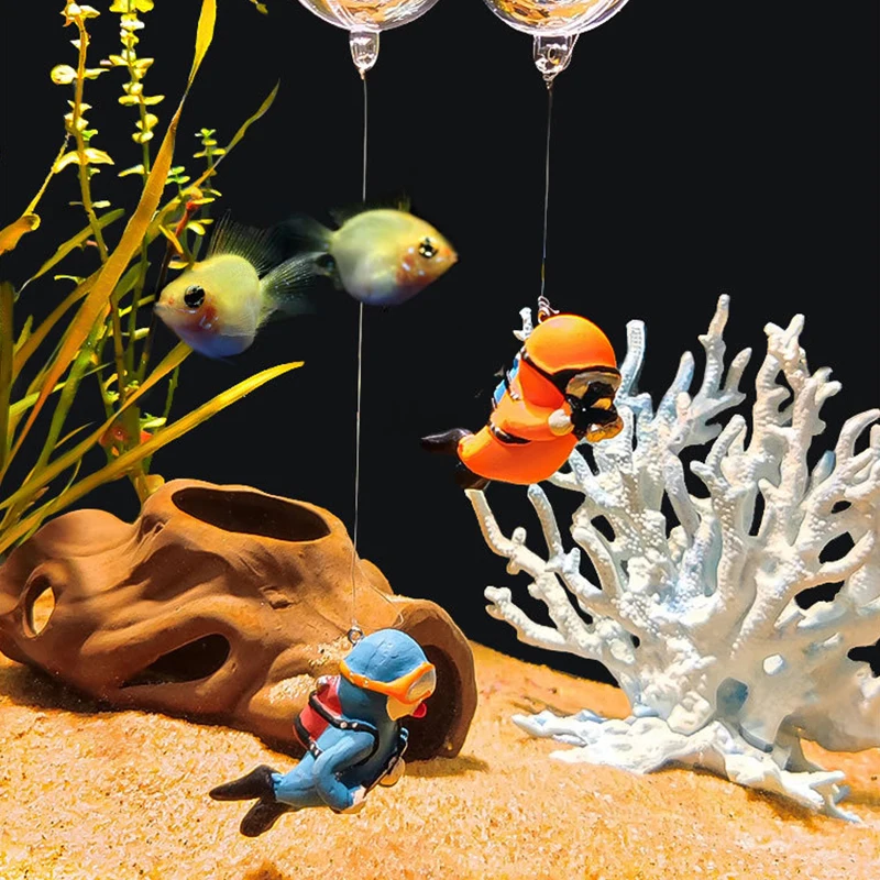 Suspended Aquarium Decoration Accessories, Mini Cartoon Character, Resin Floating Diver, Fish Tank Ornaments, Fish Farming