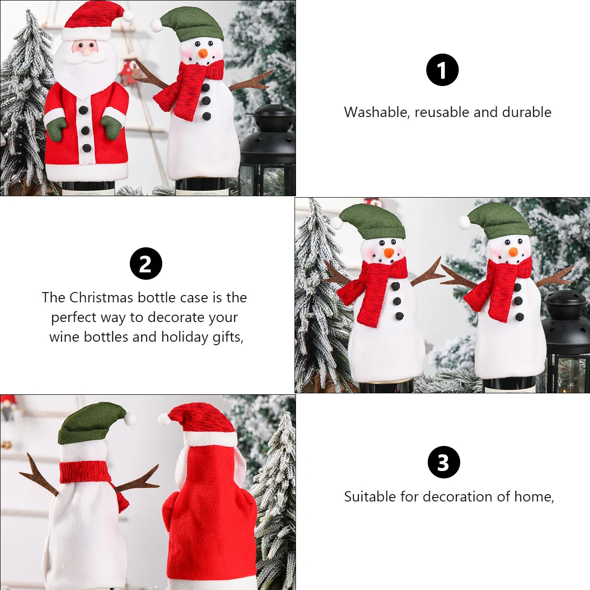 

2pcs Christmas Table Decor Wine Bottle Cover Cute Cartoon Santa Design Washable Reusable For Home Bar Restaurant Hotel Kitchen