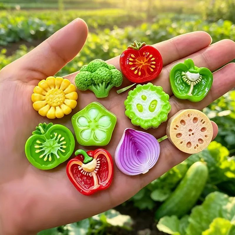 100pcs Cute Simulation Tomato Lotus Root Onion Vegetable Flatback Resin DIY Accessories Keychain Refrigerator Shoes Buckle Decor