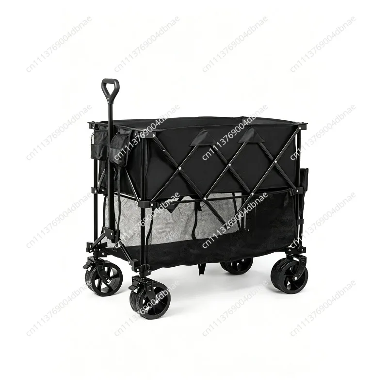 Foldable Double Decker Wagon, 400L Collapsible Wagon Cart with All-Terrain Wheels Folding Wagon Cart 350lbs Capacity for Camping