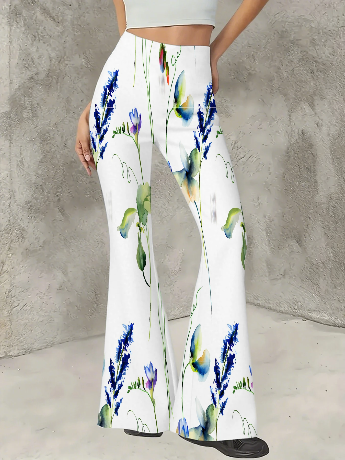 

Women's Flared Pants Watercolor Floral Print Trousers Stretchy Casual Slim Fit Bell Bottoms for Daily Vacation Streetwear