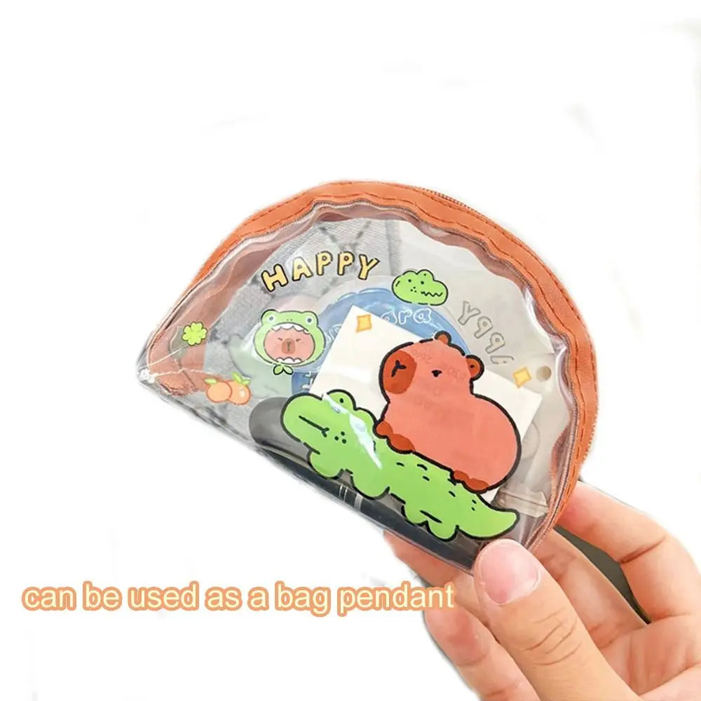 Trendy Water-proof Capybara Coin Wallet Cute Visible Students Mini Storage Bag Wide-open Transparent Lipstick Pouch for Students