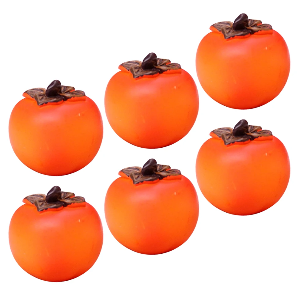

6pcs Simulated Persimmon Fake Fruits Lifelike Resin Miniature Decorative Artificial Fruit Model for Montessori Teaching Tools