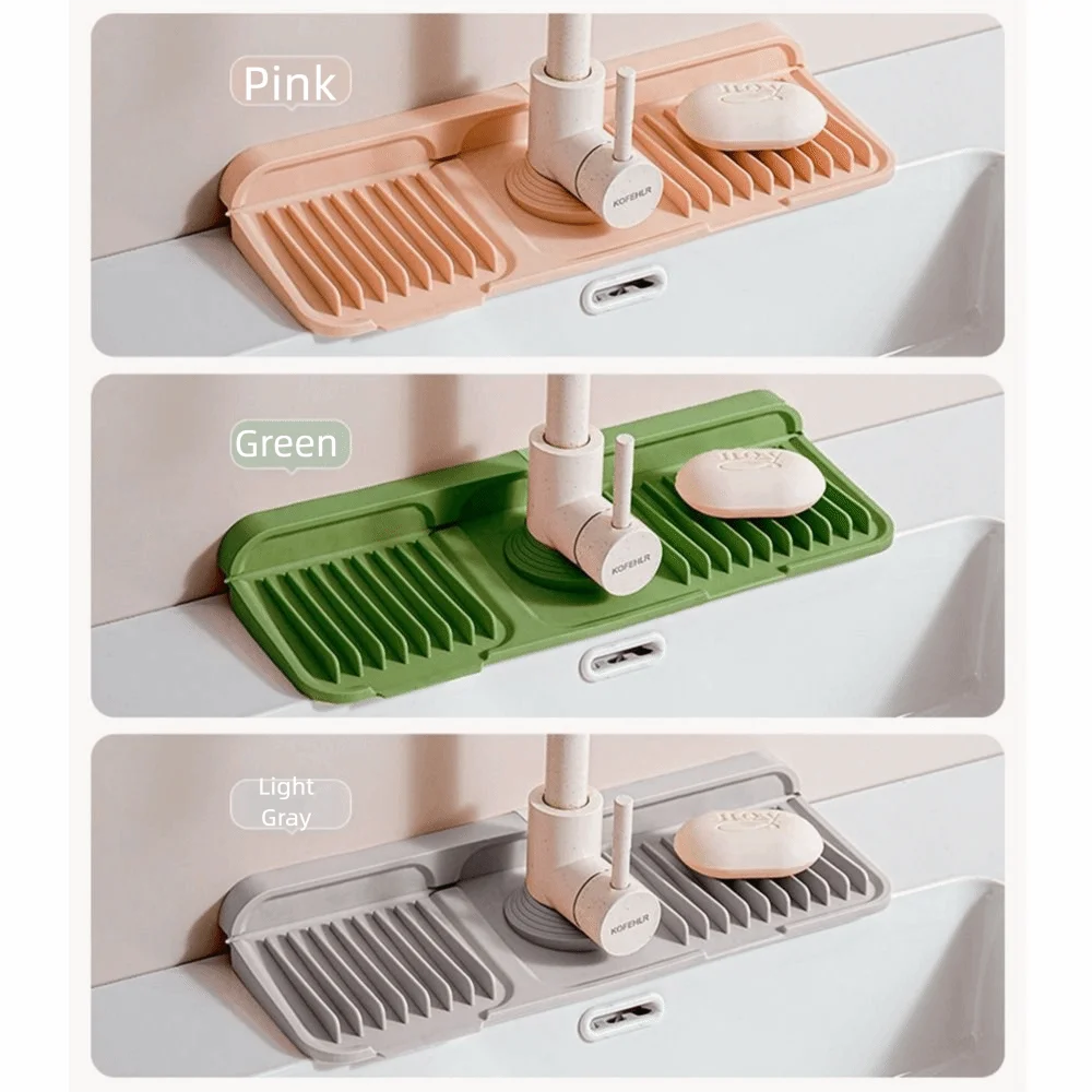 Quick Dry Faucet Splash Pad Slope Non Slip Silicone Sink Drying Mat Multifunctional Splash Guard Water Drip Catcher Kitchen
