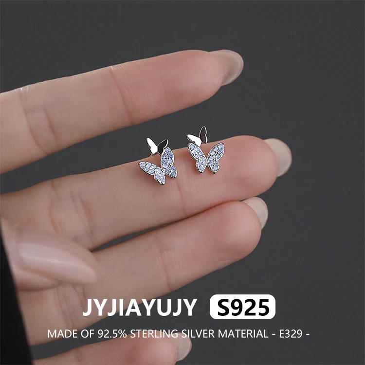 

JYJIAYUJY 100% Whole Original Sterling Silver S925 Stud Earrings Butterfly Set With Blue Zirconia For Woman Jewelry Use E329