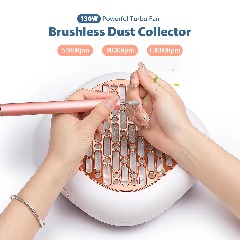 130W Super Suction Brushless Nail Dust Collector Powerful Nail Dust Extractor Nail Art Manicure Fan Vacuum Cleaner With 2 Filter