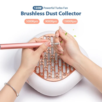 130W Super Suction Brushless Nail Dust Collector Powerful Nail Dust Extractor Nail Art Manicure Fan Vacuum Cleaner with 2 Filters