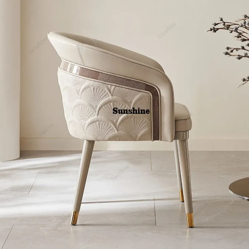TDHighlight paint surrounded armrest dining chair beige light luxury, luxury stone dining table chair