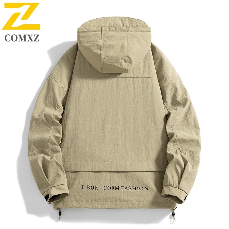 COMXZ Men Trench Coat Techwear Multi Pocket High-Quality Classic Adventure Fishing Hunting Jacket Camping Outdoor Windbreaker