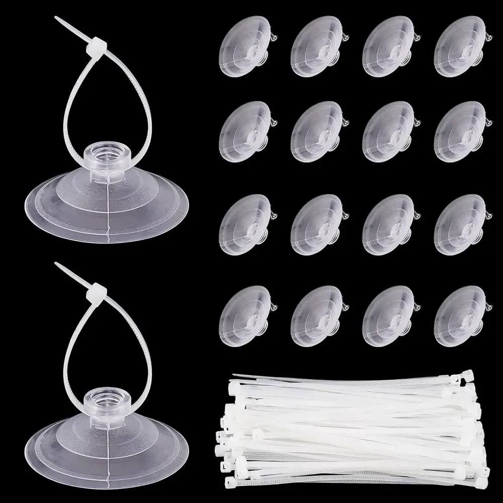 60 Pcs Suction Cups with 100 Pcs Adjustable Zip Ties, Removable PVC Sucker Pad and Nylon Cable Ties for Aquarium Fish Tank