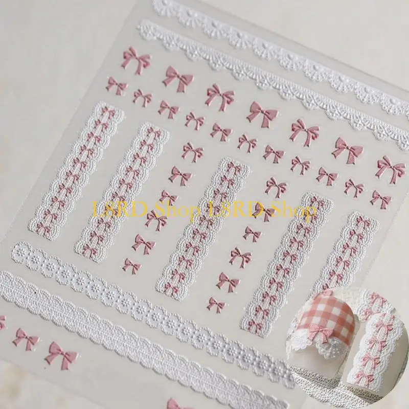 Adesivi per chiodo in rilievo 5D in cuscinetto in rilievo in pizzo L8rd Bowknot