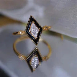 Vintage Fashion Zircon Geometric Ring for Women Original Design Stainless Steel Adjustable Knockle Ring Bridal Wedding Jewelry