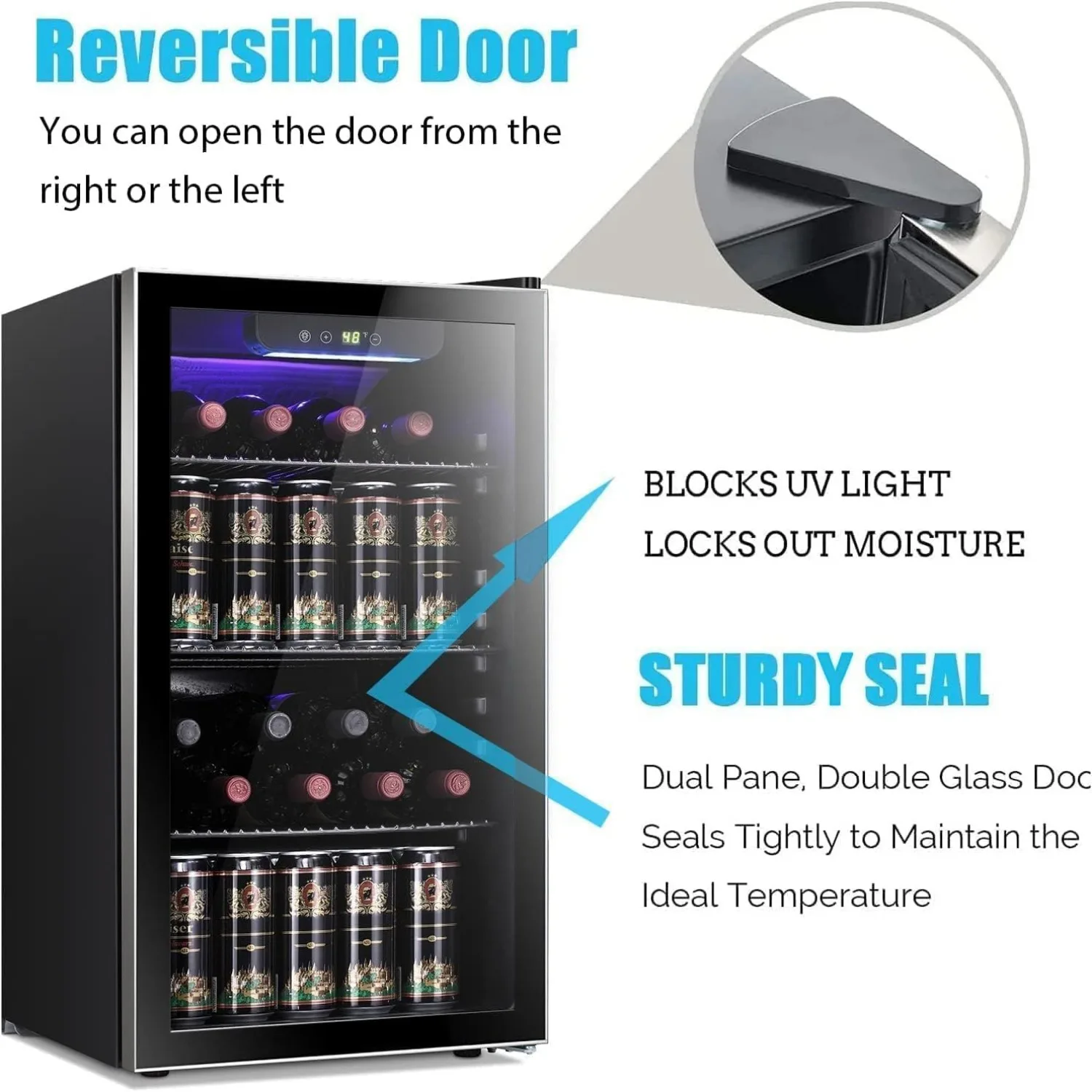 Cooler para Vinho e Bebidas com Capacidade para 26 Garrafas e 130 Latas, Porta de Vidro Transparente, Uso em Bar, Personalizado