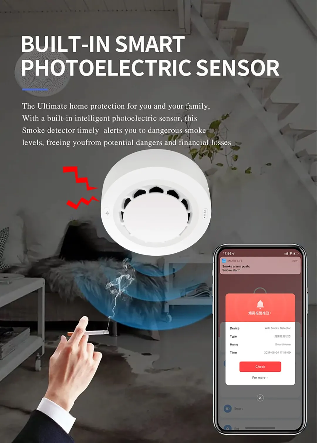 Ty013 Smart Home Security Alarmen Tuya App Verbonden Wifi Rookmelder