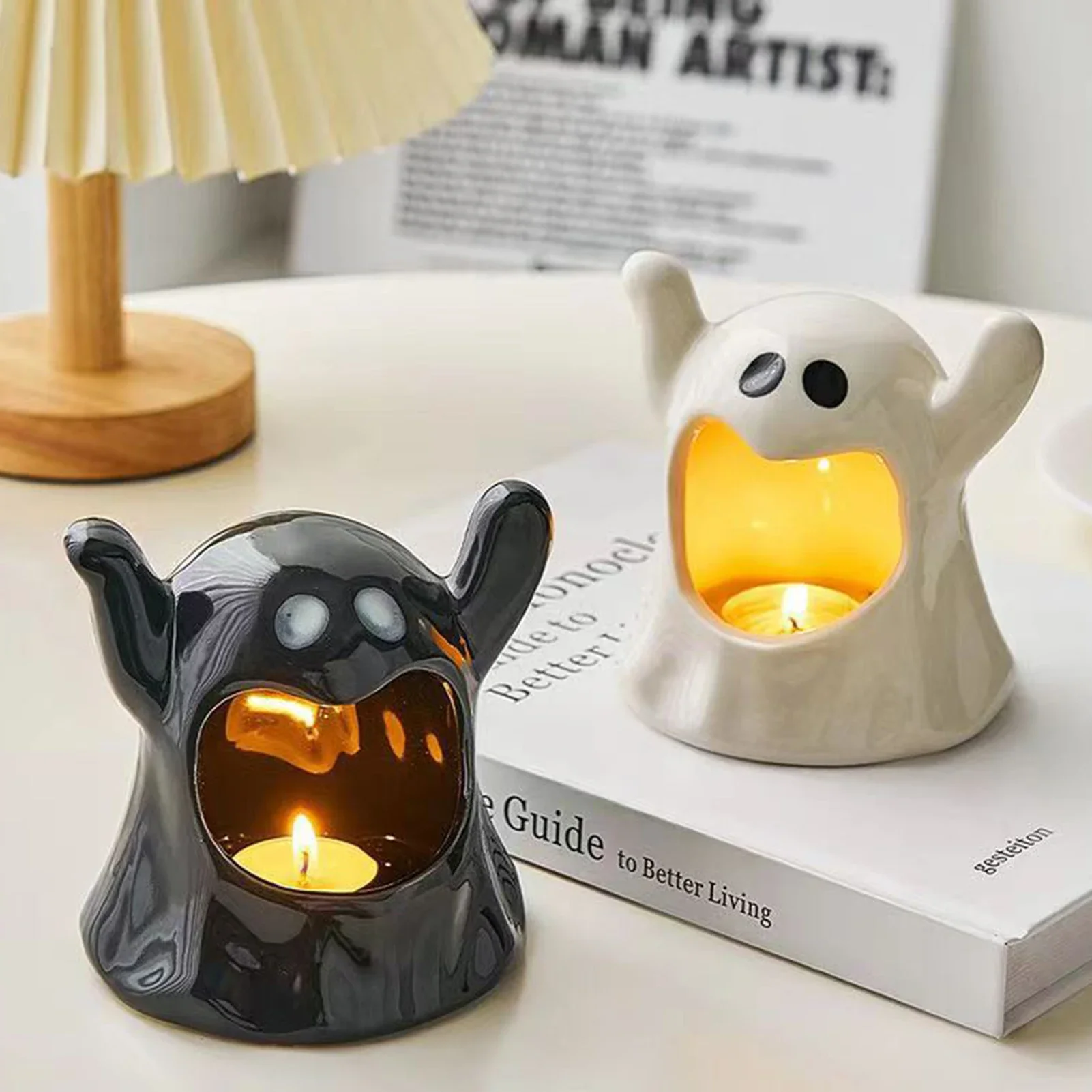 Ceramics Ghost Candle Holder Cute Halloween Candle Holder Home Table Candlestick Holder Decor Aroma Holder For Home Party Decor