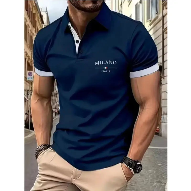 2026 Summer New Style Men's Short-Sleeved Polo Shirt with 3D Letter Pattern Print Street Casual Fashion Comfortable and Soft