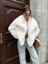 HH 2025 Winter Coats For Women New Artificial Fur Effect Loose Cropped Coat Female Versatile Streetwear Women's Cardigan