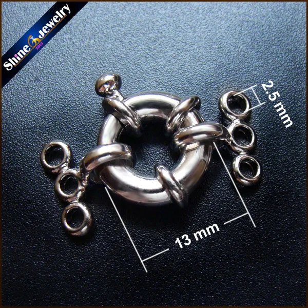 5PCS 3 Strings White Gold Plated Spring Ring Clasp 13mm DIY Claw Jewelry Hooks Pearl Necklace/Bracelet Connector Lobster Clasp