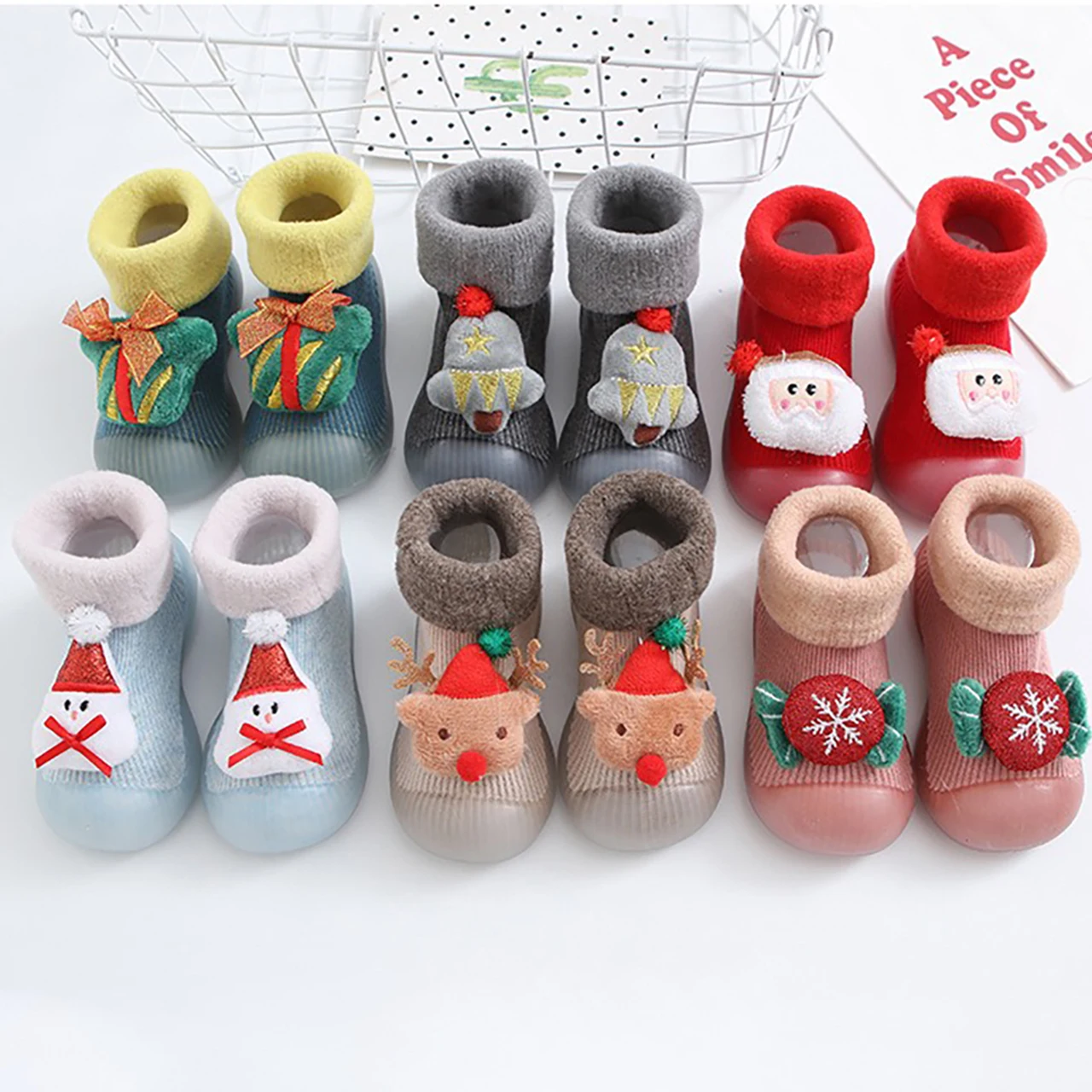 Christmas Socks Winter Baby Plush Shoes Waterproof Non-slip Infant Boots Cute Snowman Elk Velvet Crib Shoe Newborn First Walkers