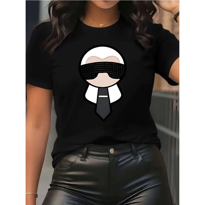 T-Shirt à manches courtes pour femmes, décontracté, col rond, coupe ample, Design à la mode, incontournable pour le Shopping, dessin animé Art Alphabet imprimé