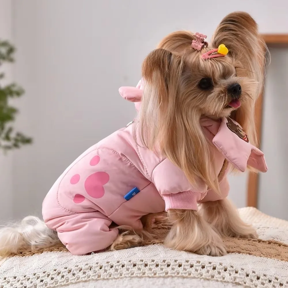 Windproof Dog Winter Coat Thick-Warmed One-Piece Design Pet Snowsuit With Button Fully-Covered Belly Dog Jacket Winter Use