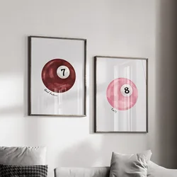 Set of 2 Frameless Preppy Art Lucky NO.8 Pool Balls Poster Y2K Minimalist Painting Canvas Print Wall Picture Gift for Couples