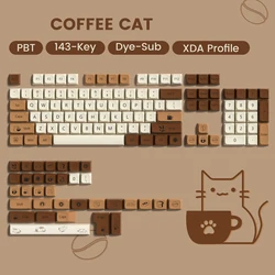 143 Tasten Coffee Cat PBT-Tastenkappe, 5 Seiten, DYE-SUB XDA-Profil, individuelle Tastenkappen für mechanische Cherry MX Switch Gamer-Tastaturen