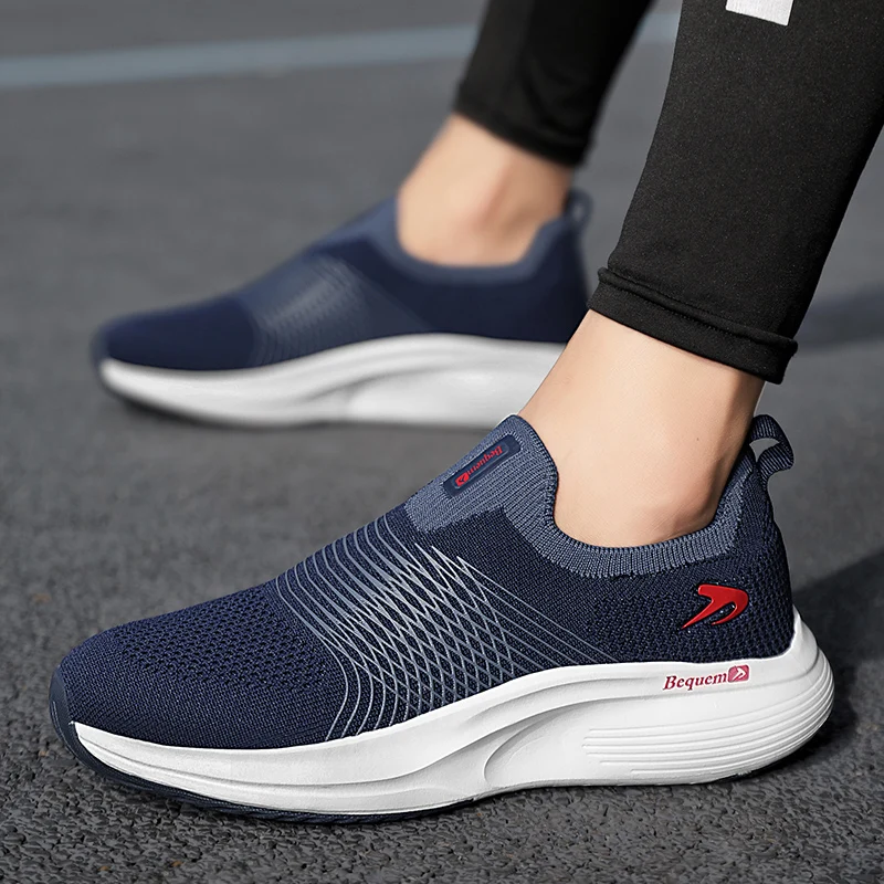 

2025Новые мужские кроссовки из эластичной сетки с офсетным принтом, ультралегкие повседневные кроссовки с мягкой подошвой, уличная дышащая прогулочная обувь