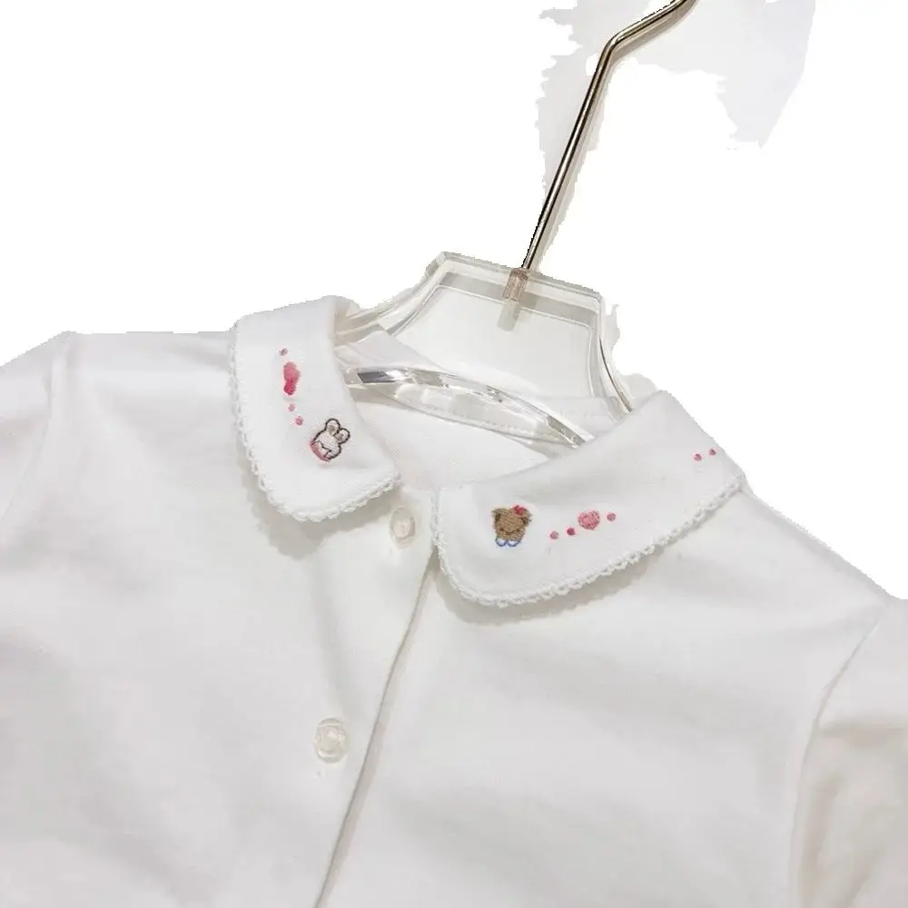 

kids girls clothes baby shirts cotton casual Cartoon bear pattern embroidered lapel white shirt girl tops