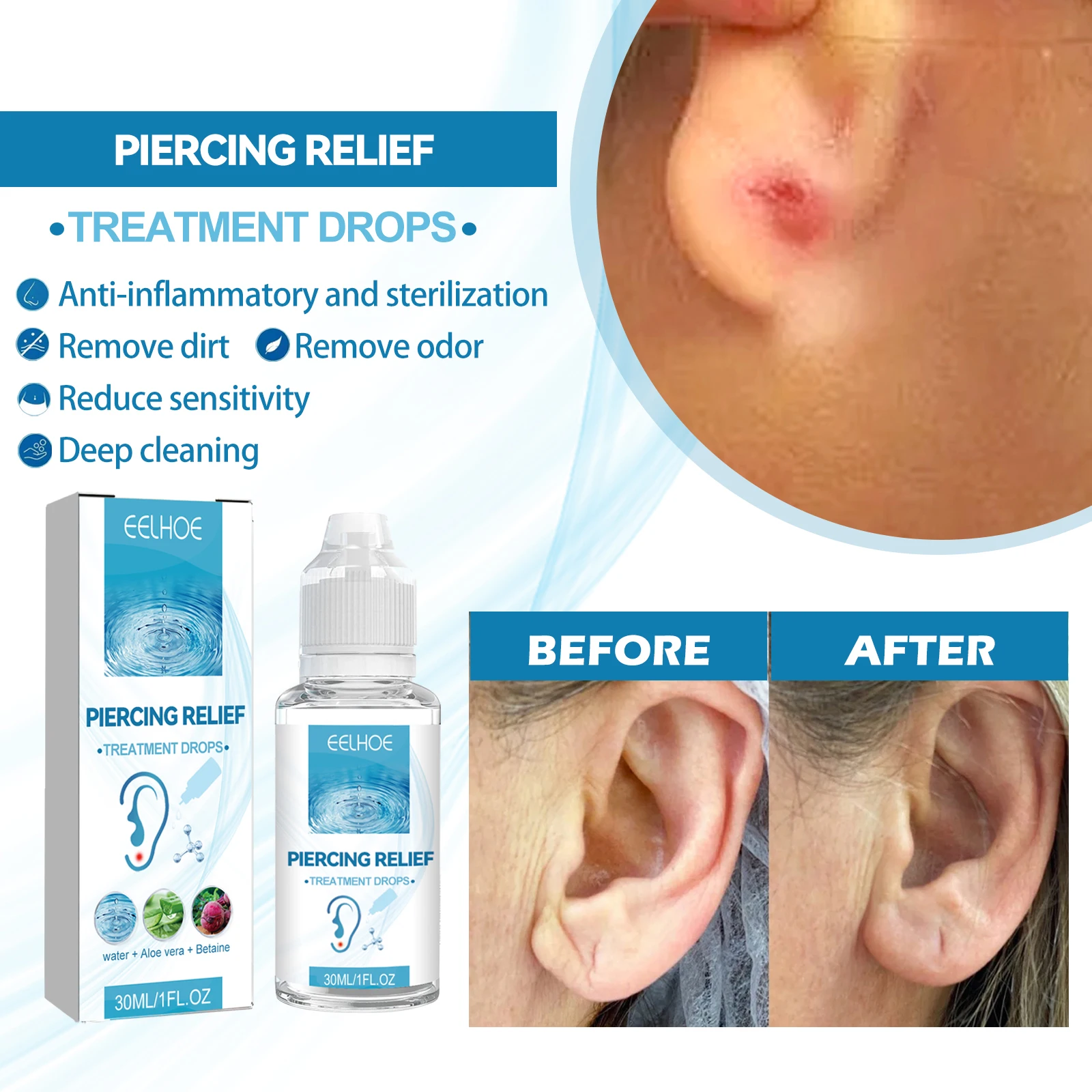 EELHOE Ear Holes Perforation Repair Drops Care Gently Relieve Perforated Hard Blocks Moisturize Skin