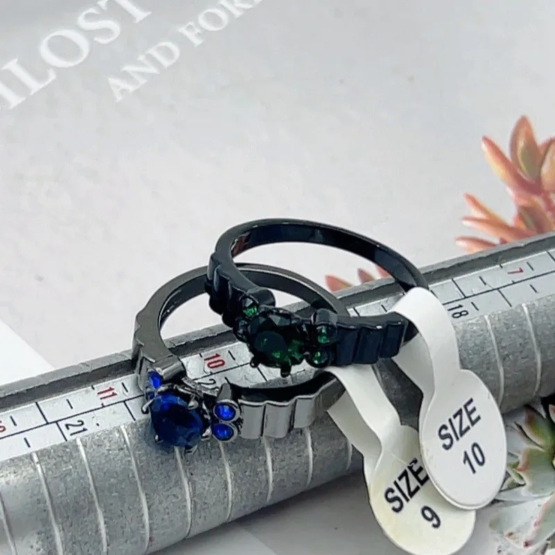 

Women's Punk Streetwear Sapphire Blue CZ Ring Gun Black Plated with Geometric Band for Casual & Festival Occasions Daily Wear