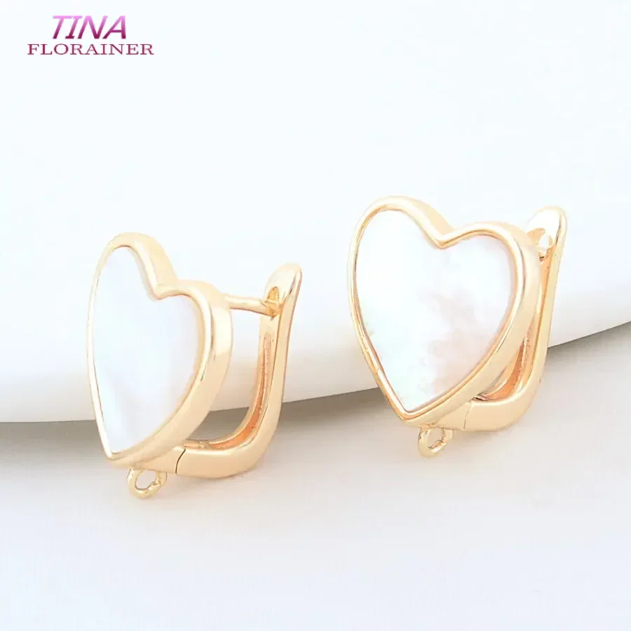 2PCS 15*17MM 14K Gold Color Brass with Shell Heart Earrings Hoops High Quality Jewelry Making Supplies Diy Findings Accessories