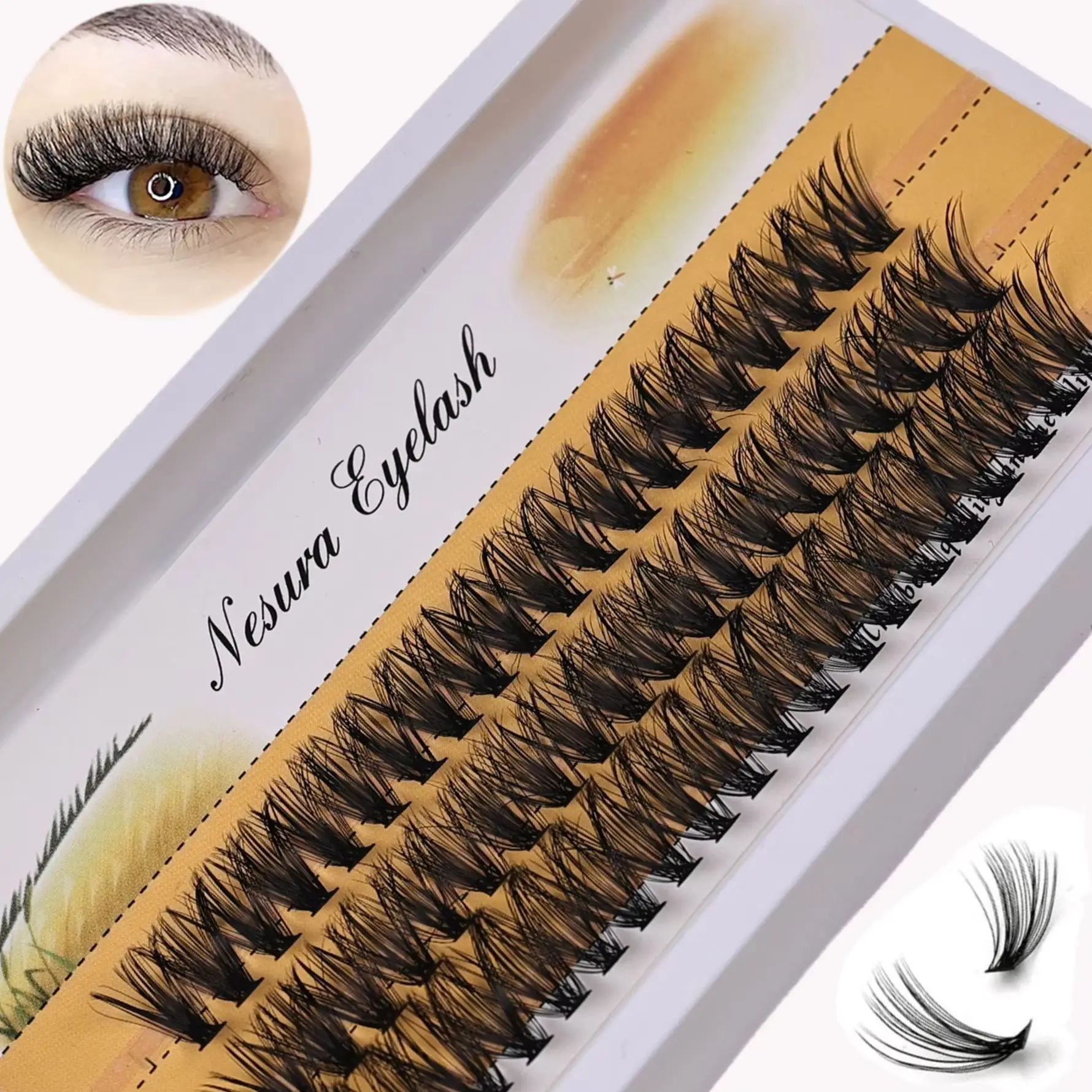 60pcs Natural Dramatic Volume Eyelashes Extensions 40D Grafting Technology Individual Cluster Lashes for Eye Beauty
