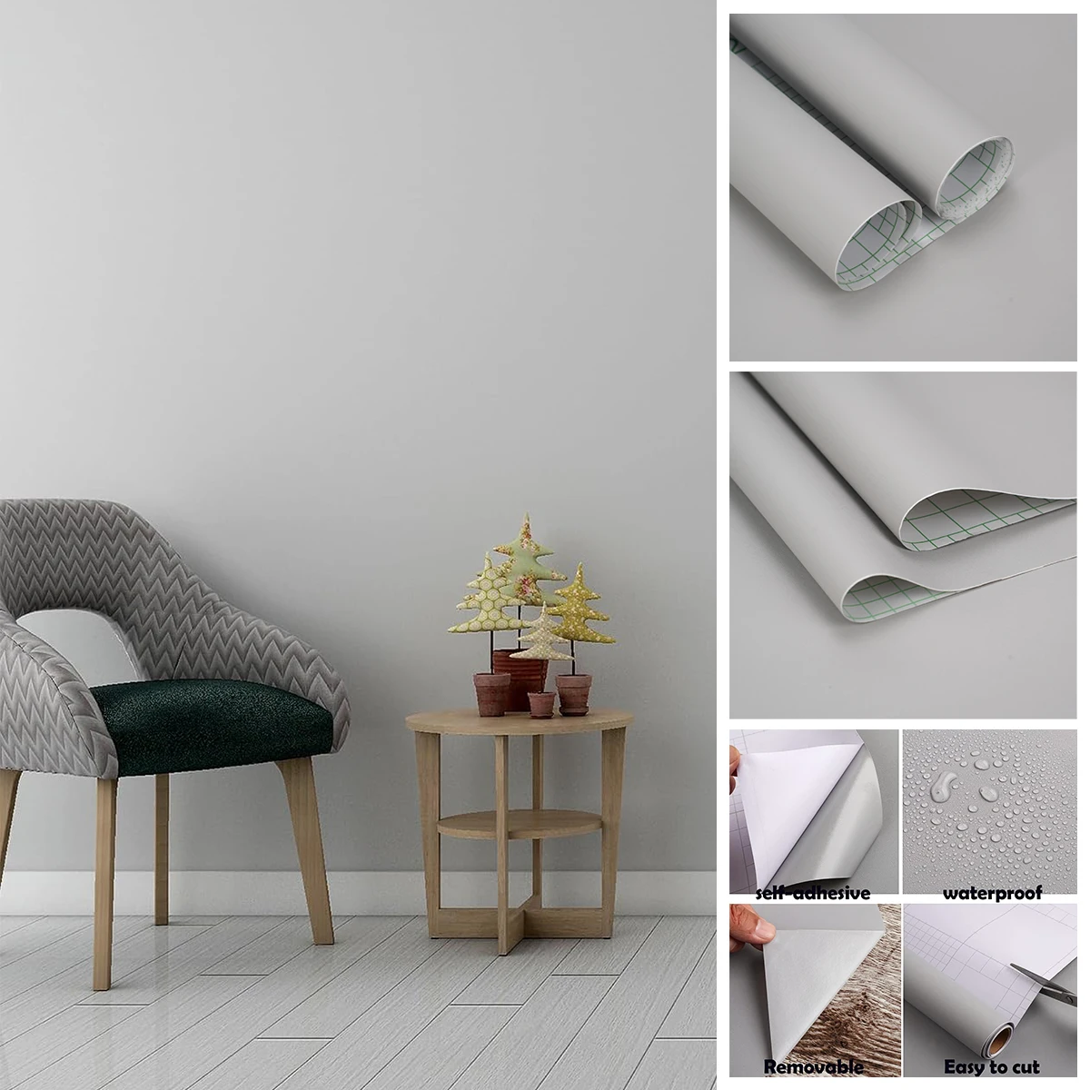 Light Gray Self-Adhesive Wallpaper Vinyl Stick and Peel Contact Paper for Cabinets Walls Countertops Waterproof Decorati Sticker
