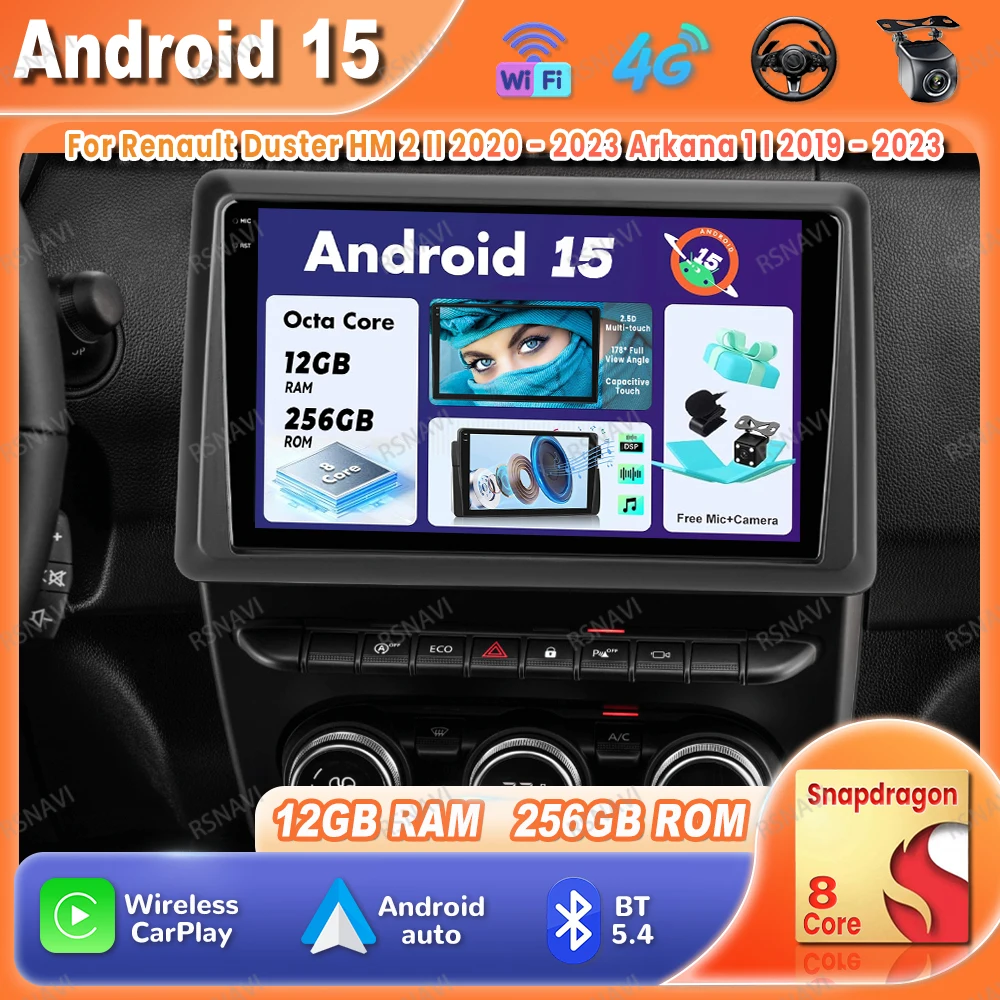 راديو السيارة أندرويد 15 لرينو داستر HM 2 II 2020 - 2023 أركانا 1 I 2019 - 2023 5G WIFI GPS اللاسلكية Carplay Auto Qualcomm BT