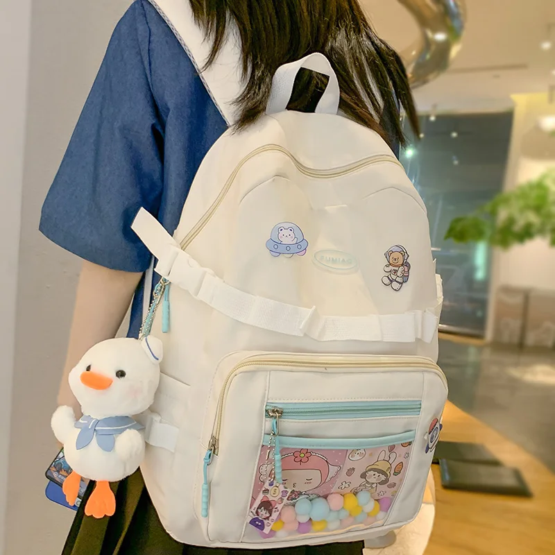 

Lady Cute Transparent College Backpack Female Badge Laptop Student Bag Girl Travel Book Backpack Fashion Women Kawaii School Bag